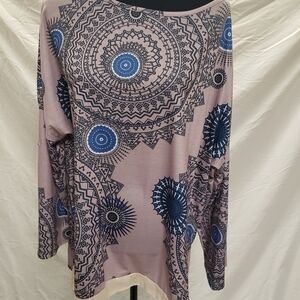 Long Sleeve Pink Pasly Shirt with Beige Trim and Winged Sleeves Sz XL